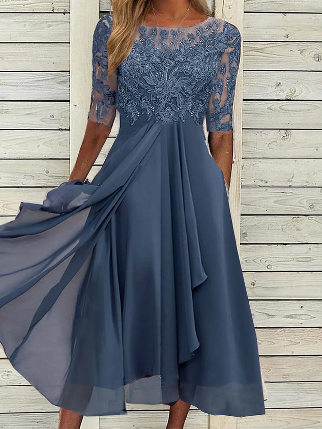 Women's Summer V Neck Light Blue Long Wedding Guest Formal Dress With Bow