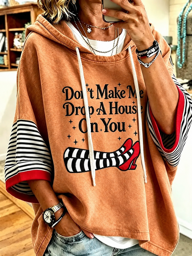 Women Text Letters Half Sleeve Casual Holiday Spring/Fall Hoodie