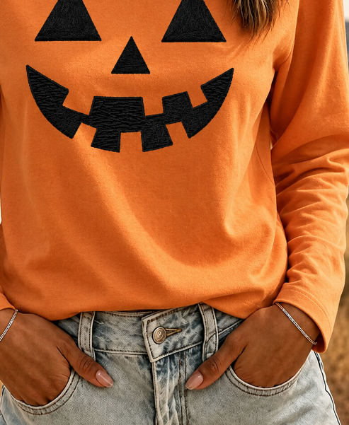 Women Halloween Long Sleeve Tee T-shirt Crew Neck Casual Spring/Fall Top