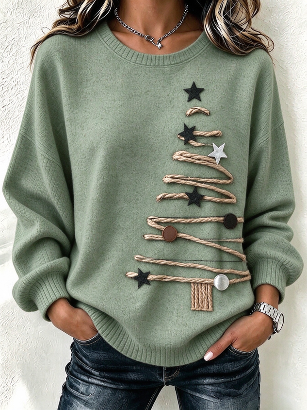 Women Christmas Crew Neck Printing Casual Spring/Fall Long Sleeve Sweatshirt