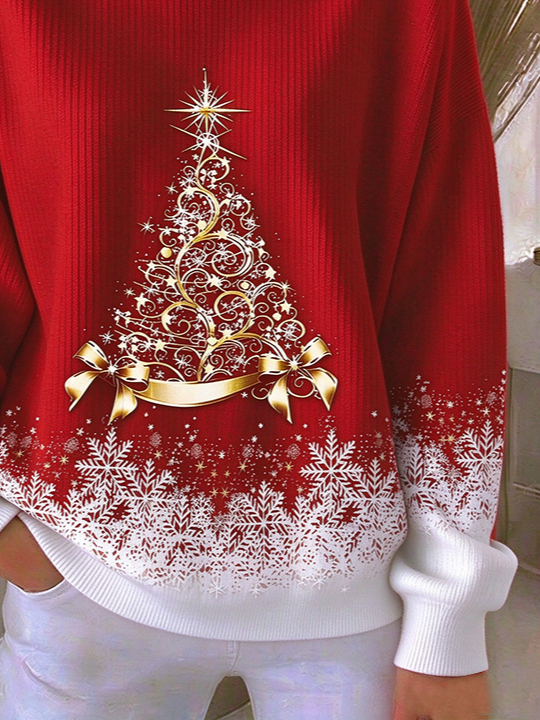 Women Christmas Crew Neck Printing Casual Spring/Fall Long Sleeve Sweatshirt