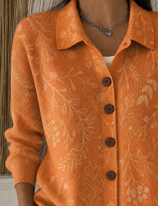 Elegant Maple Leaf Shawl Collar Knit Top
