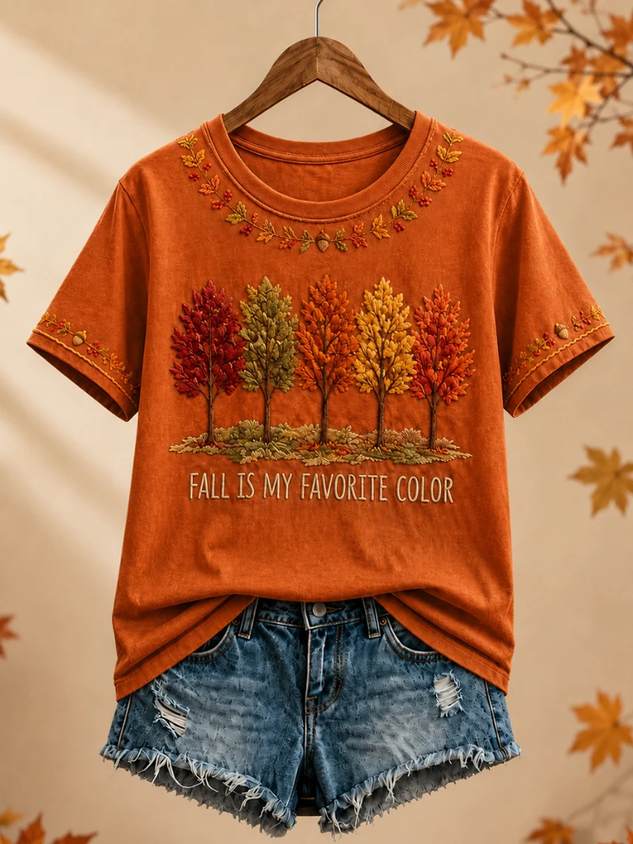Women Maple Leaf Short Sleeve Tee T-shirt Crew Neck Printing Casual Graphic Tee Summer Top