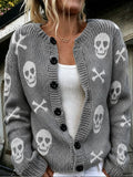Women Skull Long Sleeve Crew Neck Vintage Spring/Fall Cardigan Outerwear