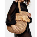Straw Bag Woven Bag Tassle Straw Bag Seaside Vacation Beach Bag Shoulder Portable Large Capacity Women Bag