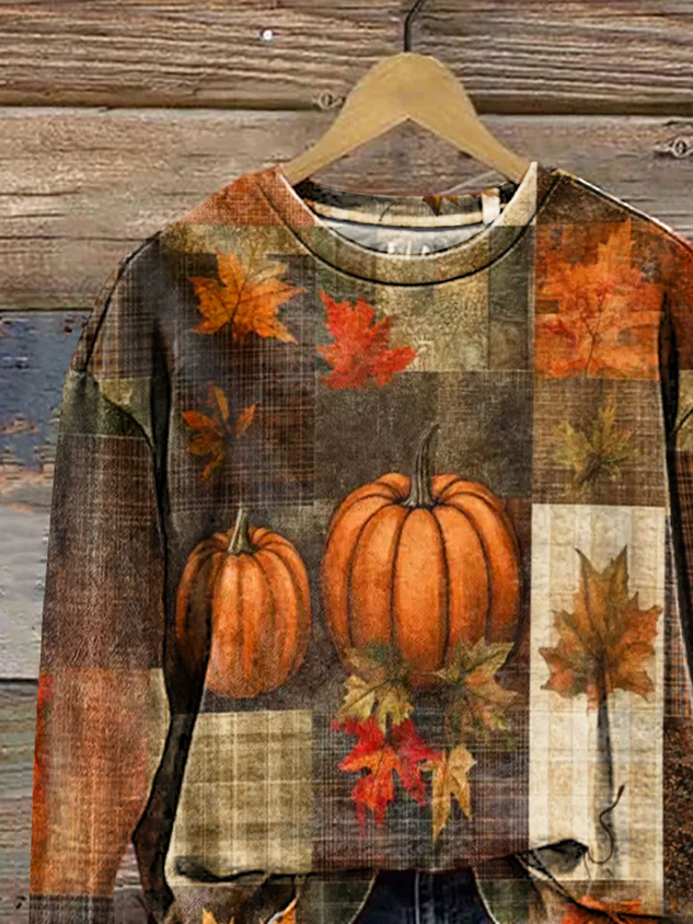 Women Maple Leaf Crew Neck Printing Casual Spring/Fall Long Sleeve Sweatshirt