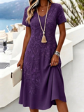 Women Floral Short Sleeve V Neck Dress Daily Vintage Midi A-Line Summer Dress