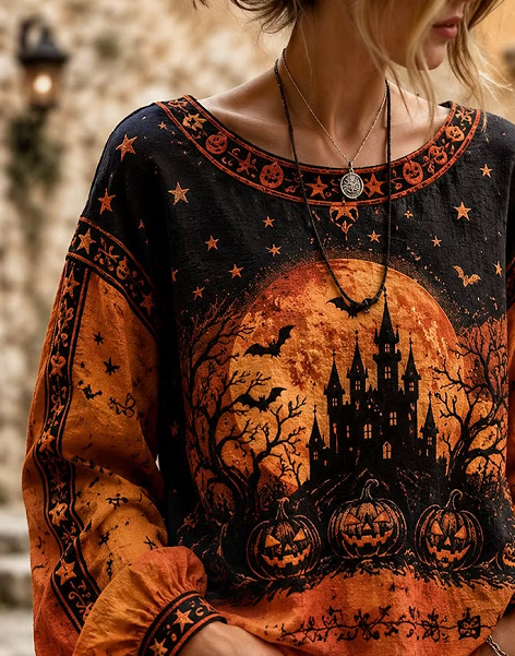 Women Halloween Crew Neck Long Sleeve Blouse Printing Casual Daily Spring/Fall Top