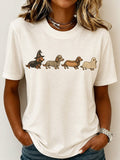 Women Dog Short Sleeve Tee T-shirt Crew Neck Casual Summer Top