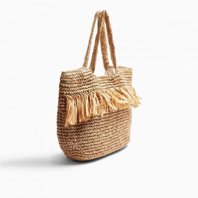 Straw Bag Woven Bag Tassle Straw Bag Seaside Vacation Beach Bag Shoulder Portable Large Capacity Women Bag