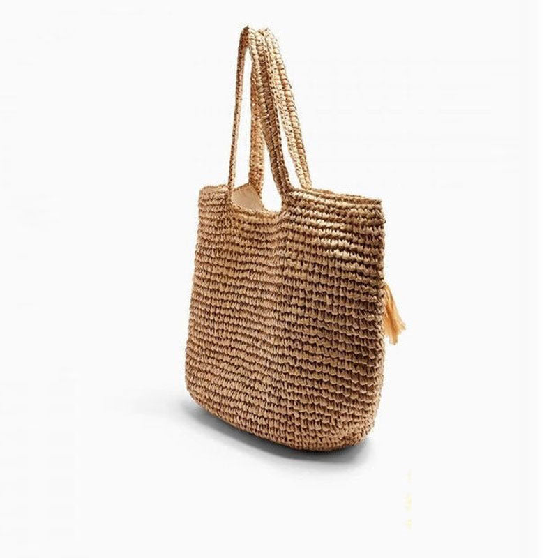Straw Bag Woven Bag Tassle Straw Bag Seaside Vacation Beach Bag Shoulder Portable Large Capacity Women Bag