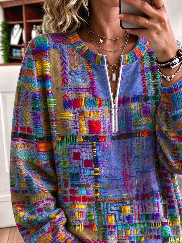 Women Abstract Crew Neck Printing Casual Spring/Fall Long Sleeve Sweatshirt