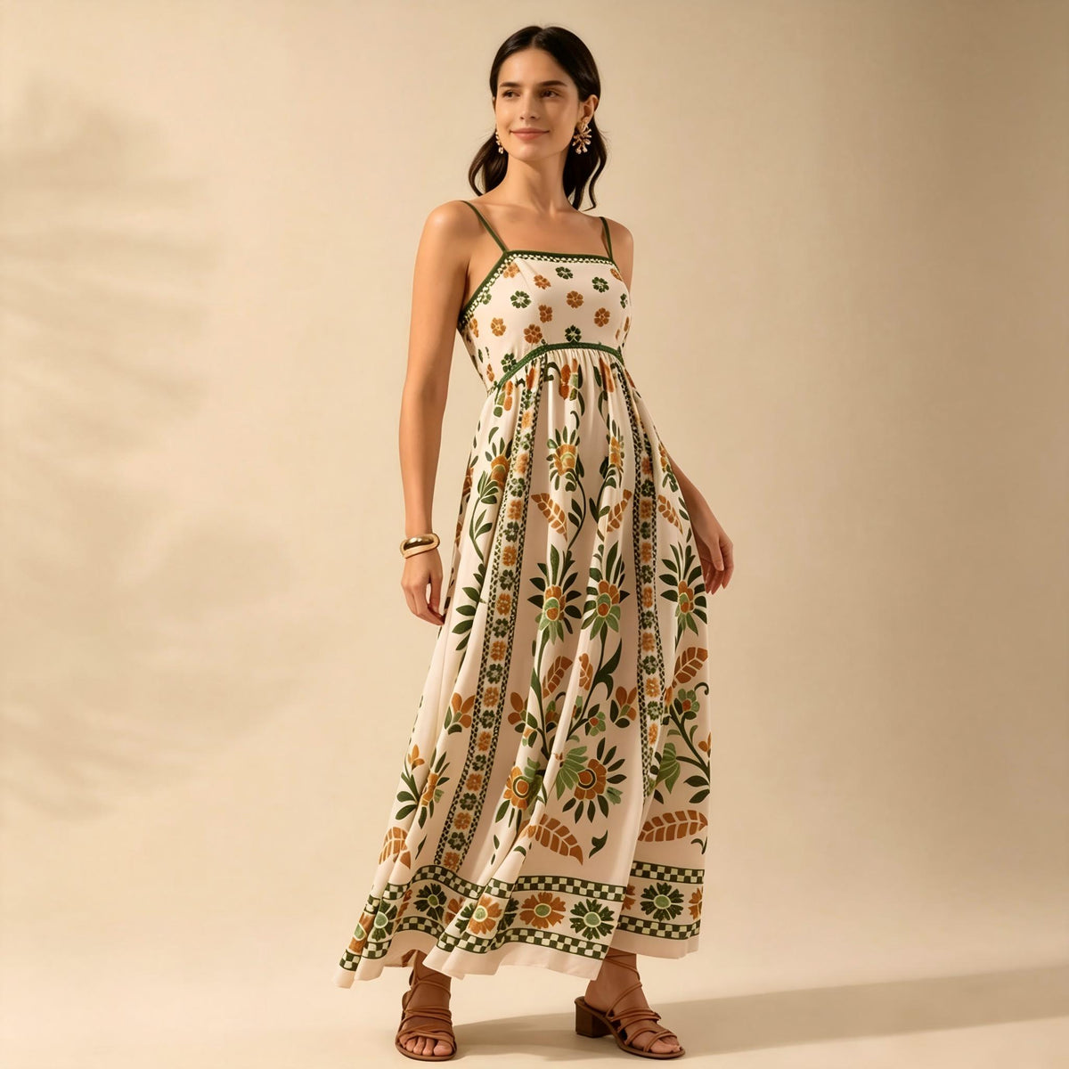 Women's Summer Floral Print Dress - Vacation Style Midi