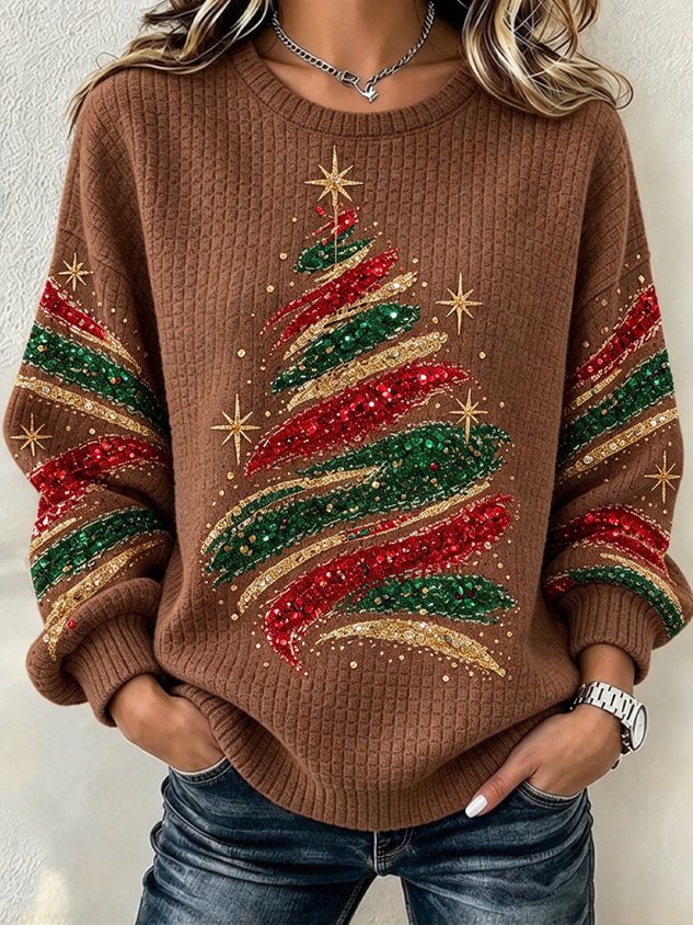 Women Christmas Crew Neck Casual Spring/Fall Long Sleeve Sweatshirt
