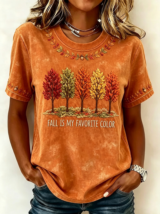 Women Maple Leaf Short Sleeve Tee T-shirt Crew Neck Printing Casual Graphic Tee Summer Top