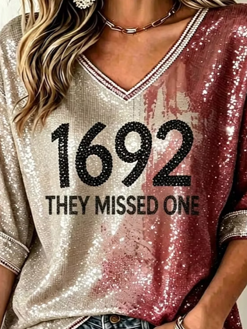 Women Text Letters Half Sleeve Tee T-shirt V Neck Casual Summer Top