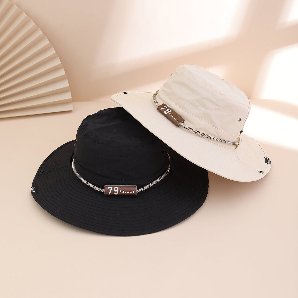 Wide-Brim Leather Patch Fisherman Hat – UV Sun Protection Outdoor Hat