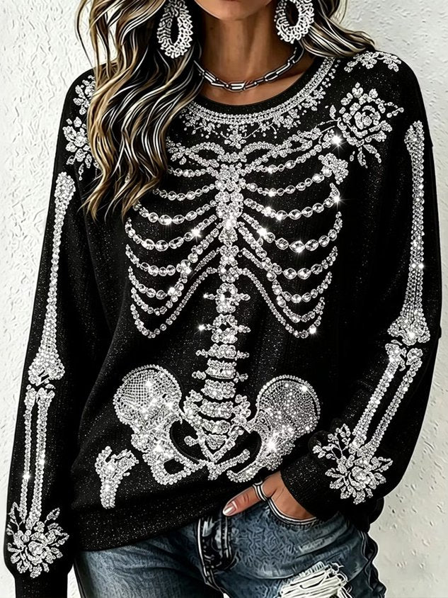 Women Halloween Crew Neck Casual Spring/Fall Long Sleeve Sweatshirt