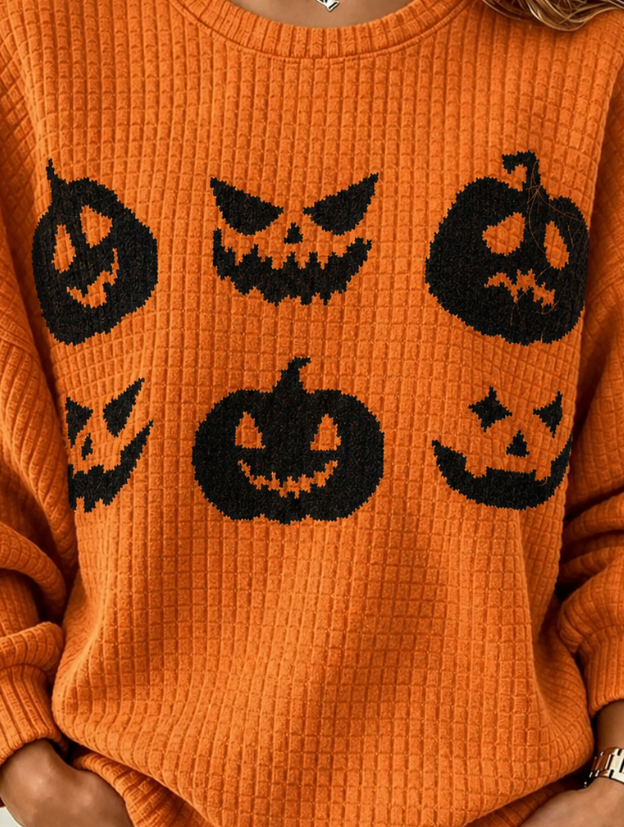 Women Halloween Crew Neck Printing Casual Spring/Fall Long Sleeve Sweatshirt