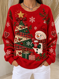 Women Christmas Snowman Crew Neck Printing Casual Spring/Fall Long Sleeve Sweatshirt