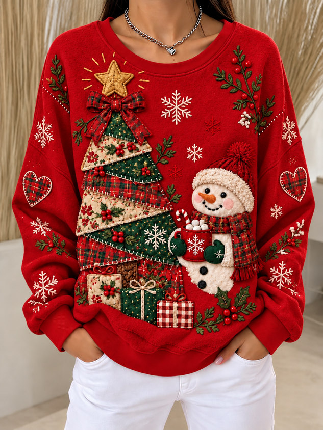 Women Christmas Snowman Crew Neck Printing Casual Spring/Fall Long Sleeve Sweatshirt