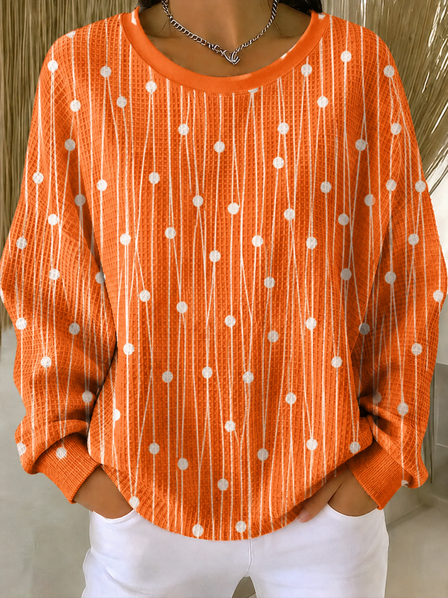 Women Abstract Polka Dots Crew Neck Casual Spring/Fall Long Sleeve Sweatshirt