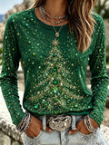 Women Christmas Long Sleeve Tee T-shirt Crew Neck Casual Spring/Fall Top
