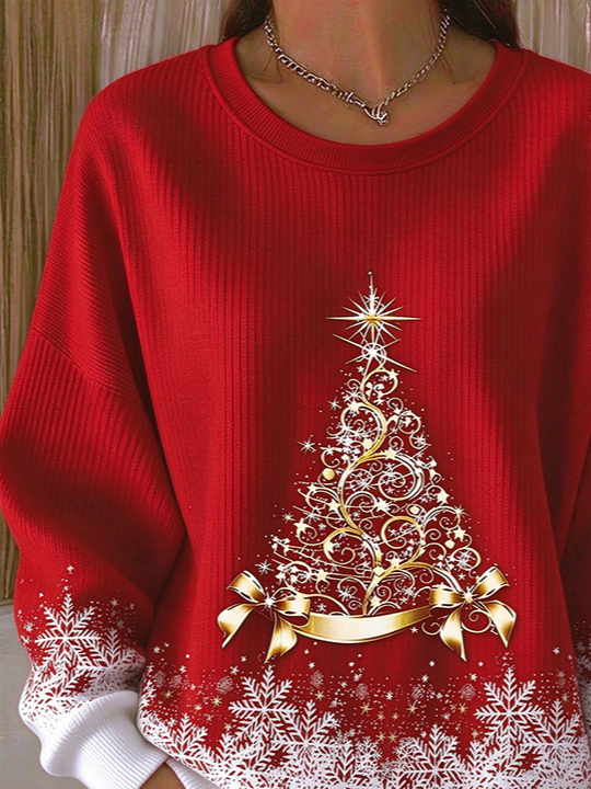 Women Christmas Crew Neck Printing Casual Spring/Fall Long Sleeve Sweatshirt