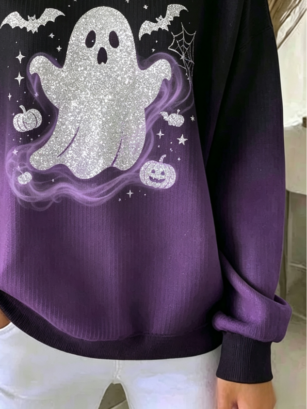 Women Halloween Crew Neck Simple Spring/Fall Long Sleeve Sweatshirt