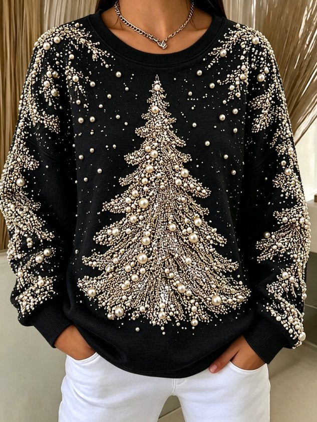 Women Christmas Tree Crew Neck Casual Spring/Fall Long Sleeve Sweatshirt