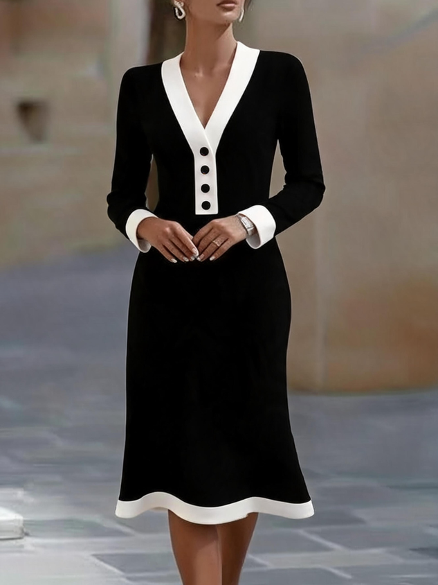 Women Plain Long Sleeve V Neck Dress Party Casual Midi Sweater A-Line Spring/Fall Dress