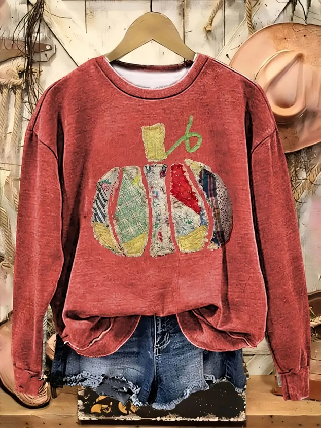 Women Maple Leaf Crew Neck Printing Casual Spring/Fall Long Sleeve Sweatshirt