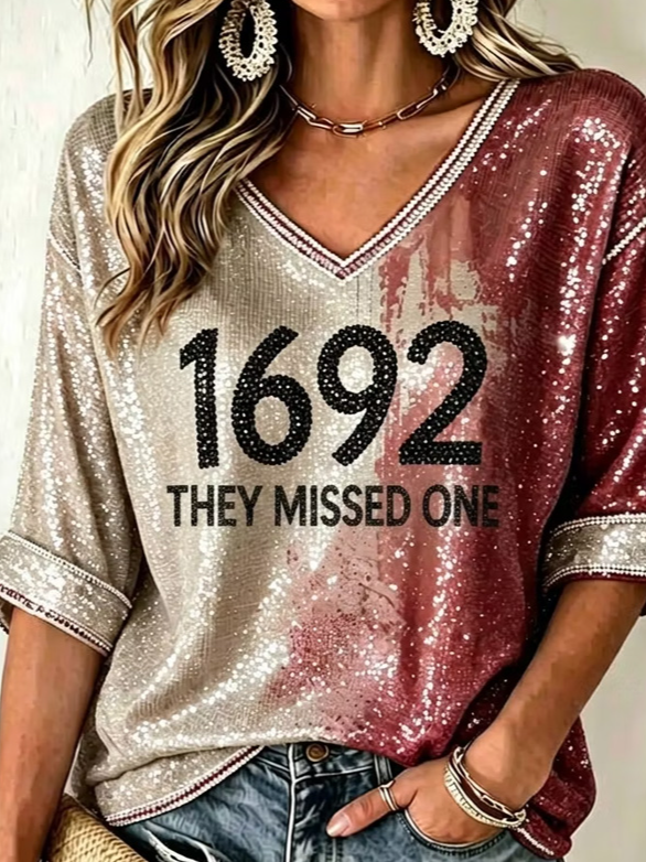 Women Text Letters Half Sleeve Tee T-shirt V Neck Casual Summer Top