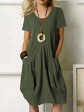 Women Plain Short Sleeve Crew Neck Dress Daily Casual Midi A-Line Summer Dress