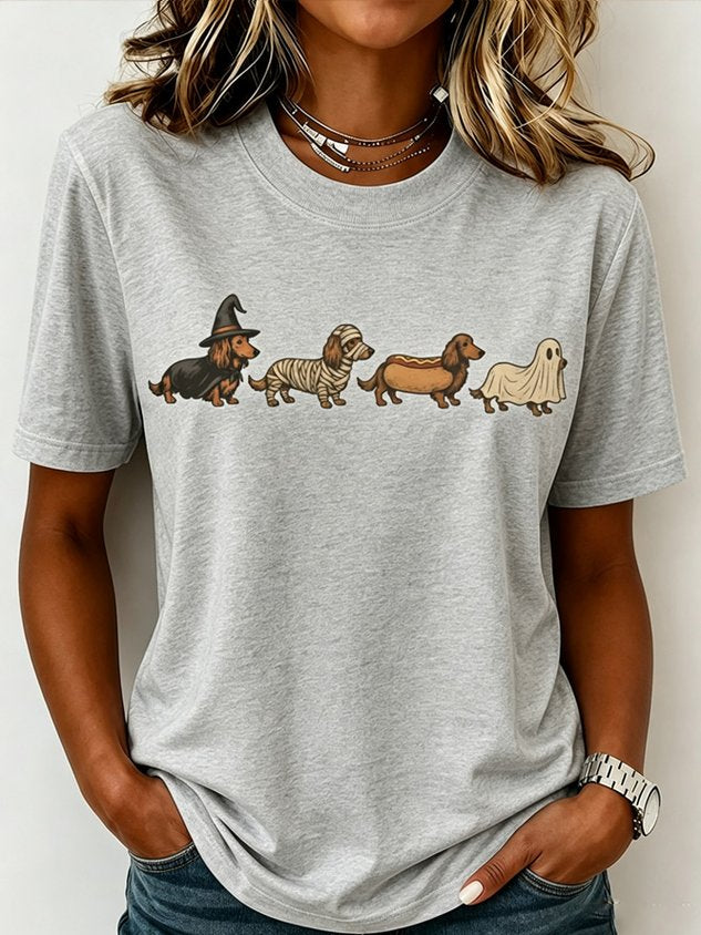 Women Dog Short Sleeve Tee T-shirt Crew Neck Casual Summer Top