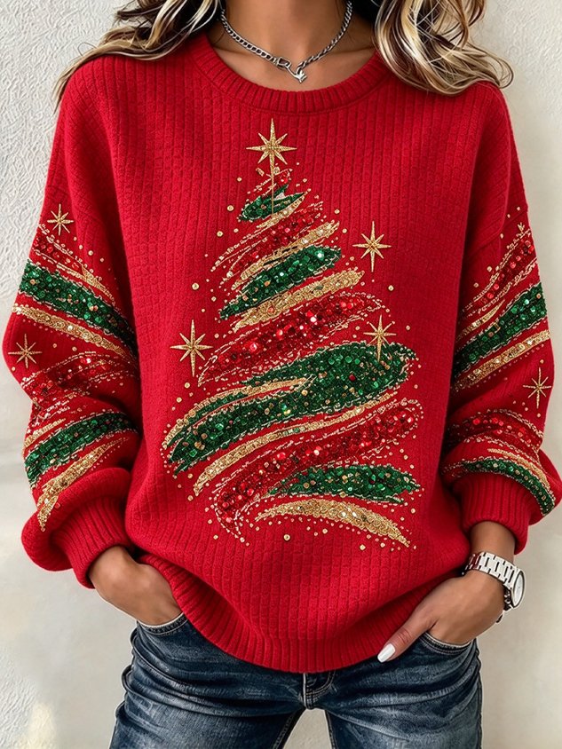 Women Christmas Crew Neck Casual Spring/Fall Long Sleeve Sweatshirt