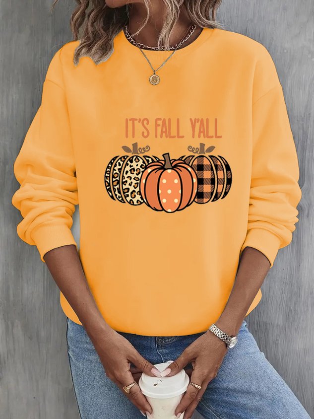 Crew Neck Halloween Pumpkin Sweatshirt For Women