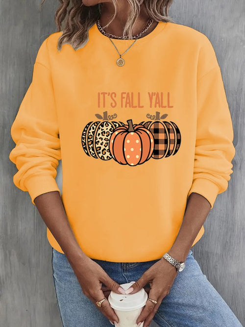 Crew Neck Halloween Pumpkin Sweatshirt For Women