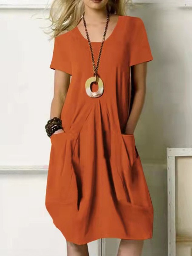 Women Plain Short Sleeve Crew Neck Dress Daily Casual Midi A-Line Summer Dress