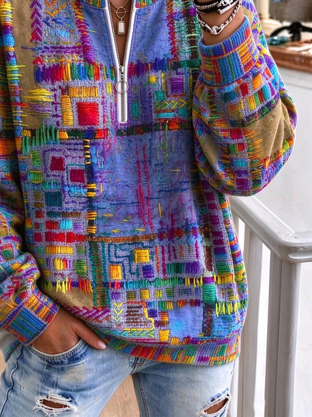 Women Abstract Crew Neck Printing Casual Spring/Fall Long Sleeve Sweatshirt