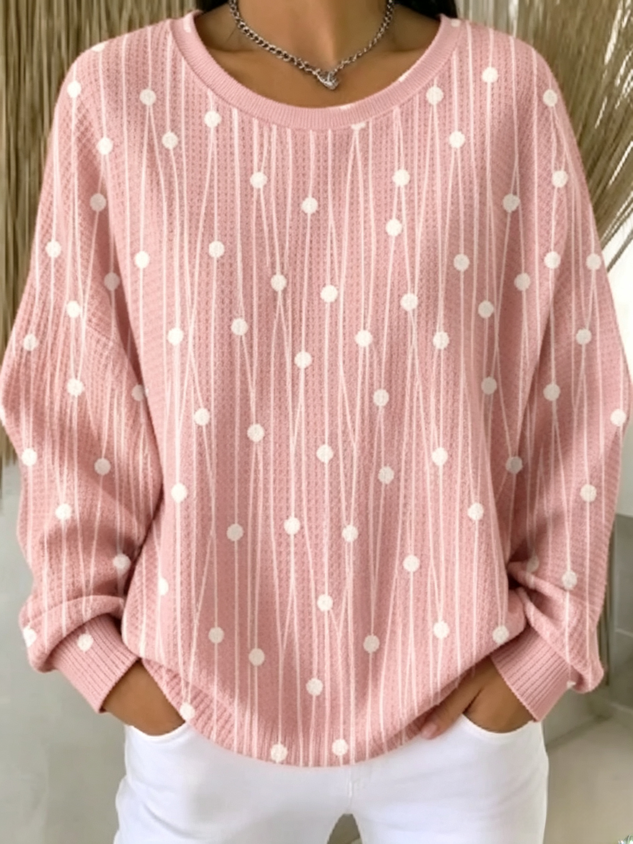Women Abstract Polka Dots Crew Neck Casual Spring/Fall Long Sleeve Sweatshirt