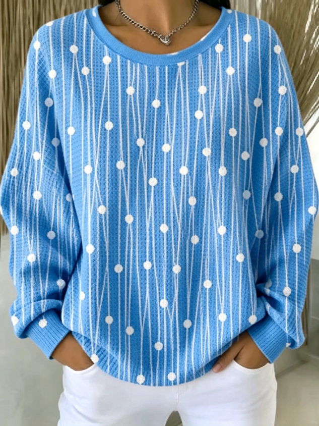 Women Abstract Polka Dots Crew Neck Casual Spring/Fall Long Sleeve Sweatshirt