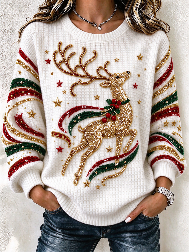 Women Christmas Crew Neck Printing Casual Spring/Fall Long Sleeve Sweatshirt