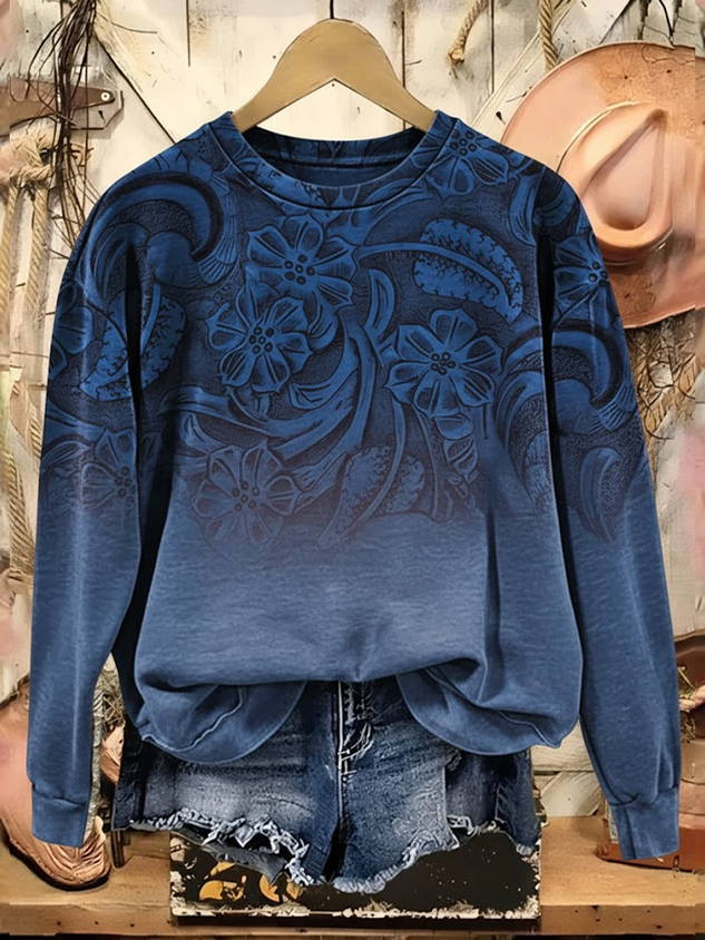 Women Floral Crew Neck Printing Casual Spring/Fall Long Sleeve Sweatshirt