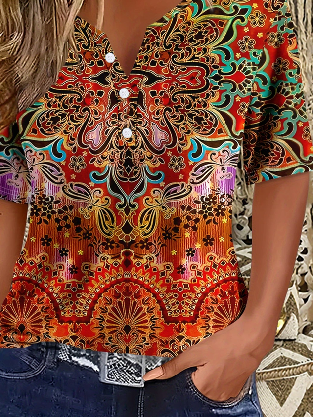 Women Floral Short Sleeve Tee T-shirt Crew Neck Printing Casual Summer Graphic Tee Top