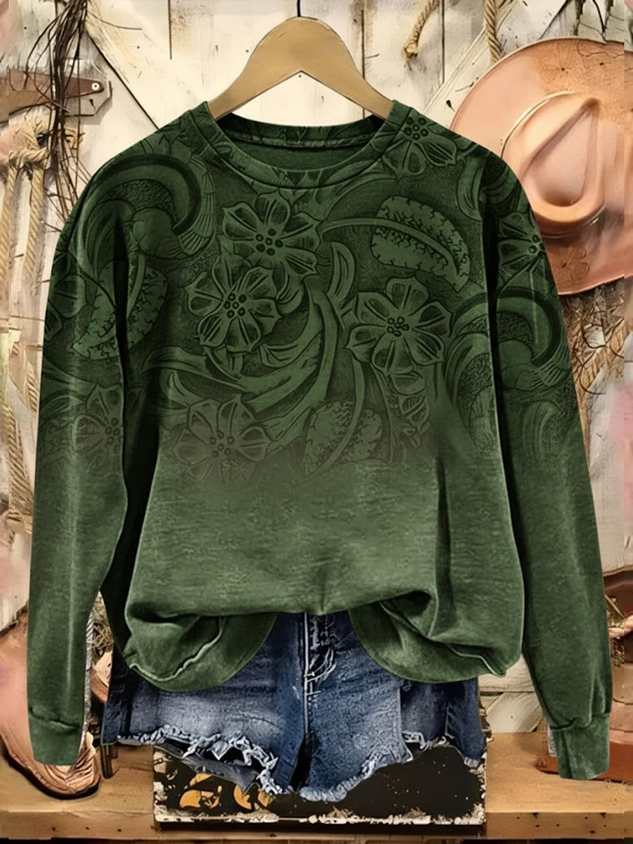 Women Floral Crew Neck Printing Casual Spring/Fall Long Sleeve Sweatshirt