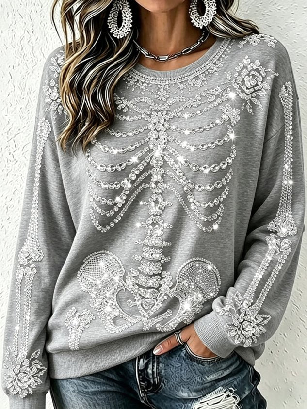 Women Halloween Crew Neck Casual Spring/Fall Long Sleeve Sweatshirt