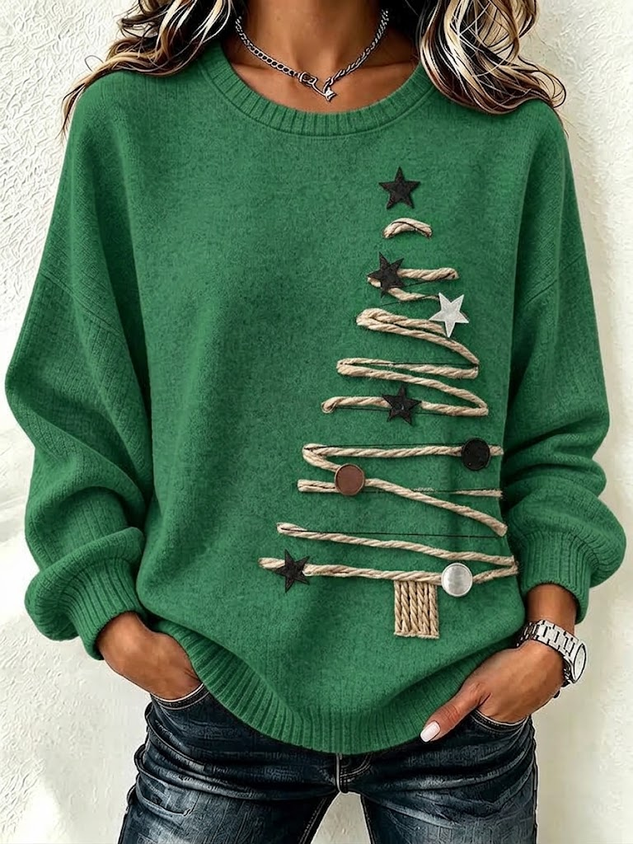 Women Christmas Crew Neck Printing Casual Spring/Fall Long Sleeve Sweatshirt