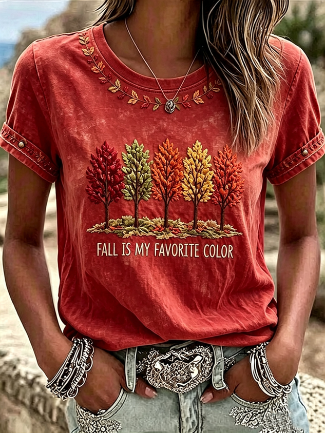 Women Maple Leaf Short Sleeve Tee T-shirt Crew Neck Printing Casual Graphic Tee Summer Top