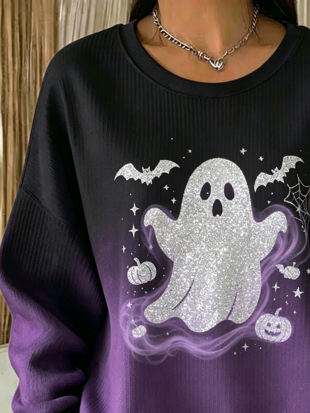 Women Halloween Crew Neck Simple Spring/Fall Long Sleeve Sweatshirt